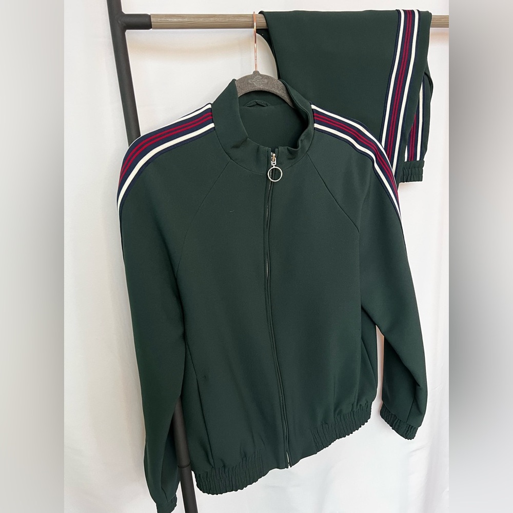 Topman tracksuit in green with red racer striping, size small, pants 30S